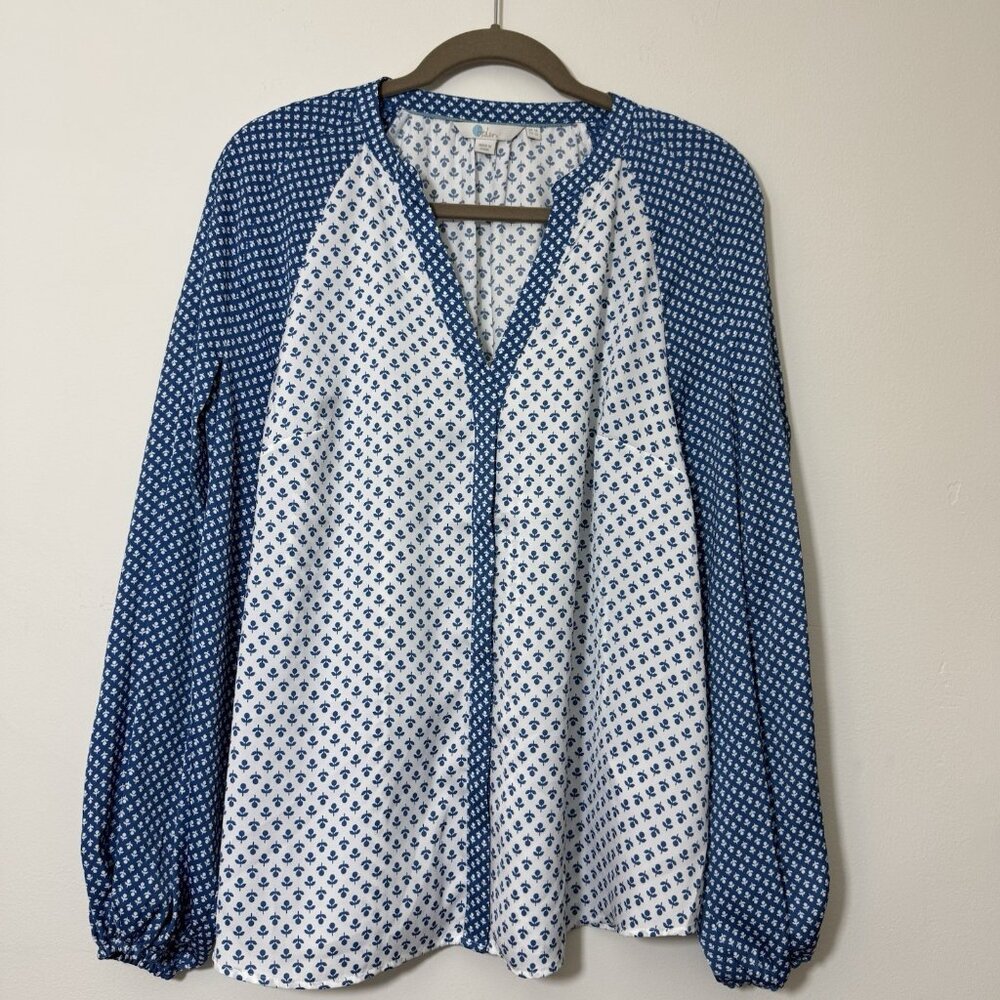 Boden Blue and White Patterned Blouse